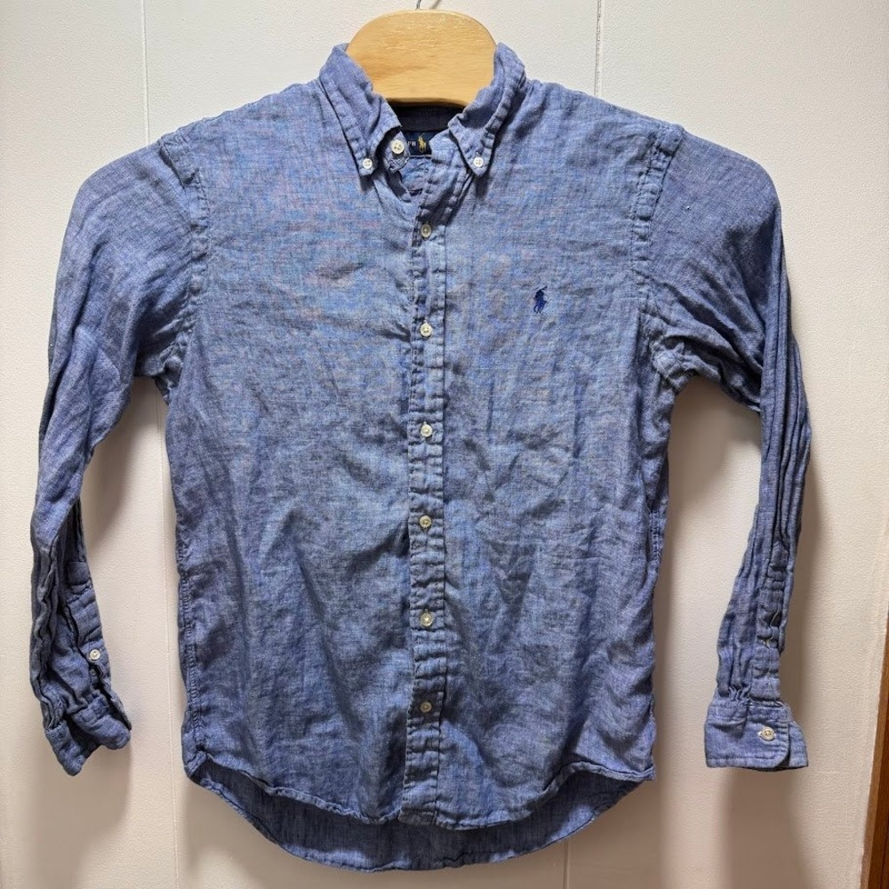 Polo Ralph Lauren Mens Blue 100% Linen Button Down Shirt Long Sleeve Medium M